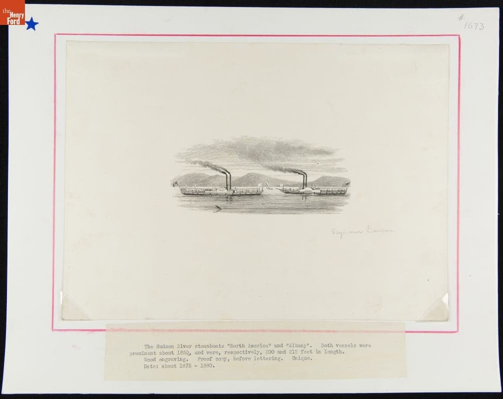 The Hudson River Steamboats "North America" and "Albany," Wood Engraving, 1875-1880