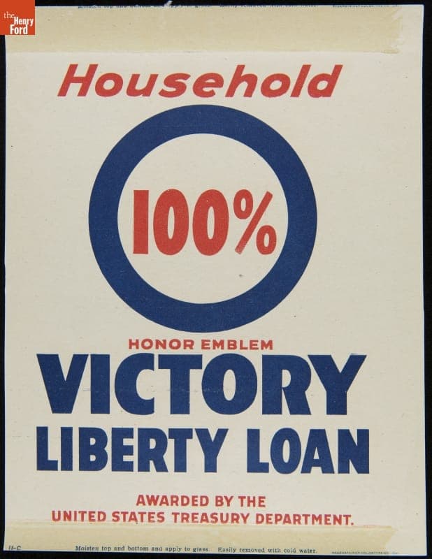 "Household 100% Honor Emblem Victory Liberty Loan," Window Sign, 1917-1918