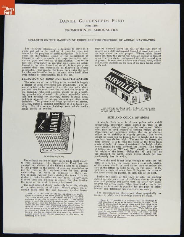 "Bulletin on the Marking of Roofs for the Purpose of Aerial Navigation," 1926-1930