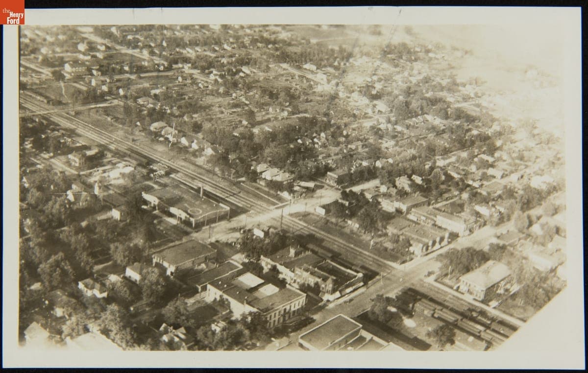 Aerial Photo of Carbondale, Illinois, Showing Airmarker on a Ford Dealer's Roof, 1929