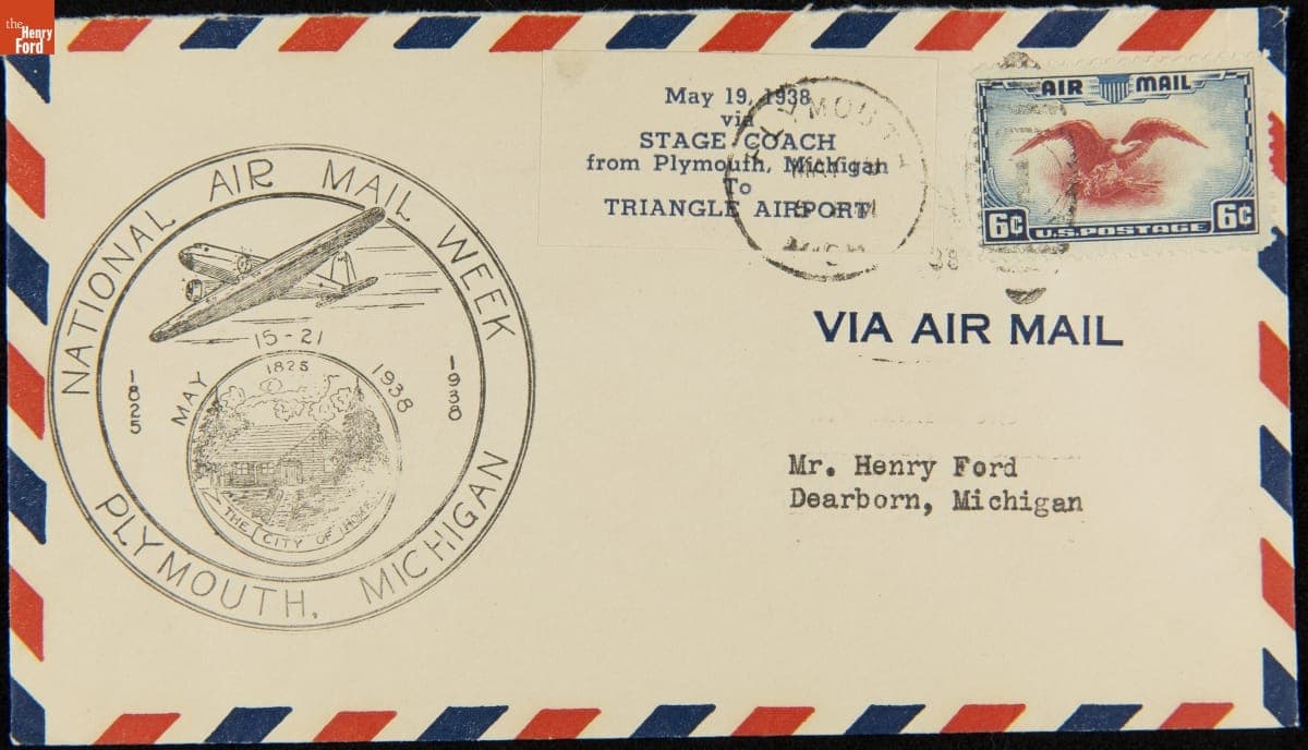 Envelope Sent by Air Mail to Henry Ford from Plymouth, Michigan for National Air Mail Week, May 1938