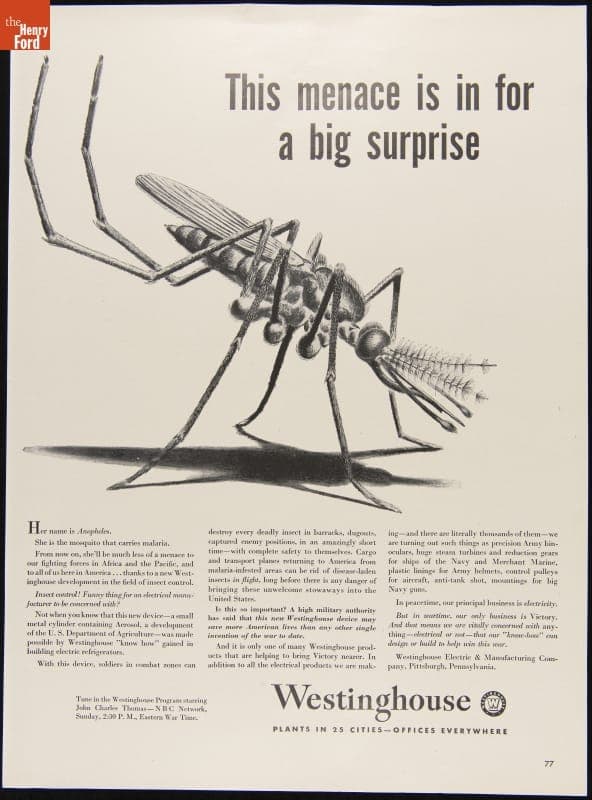 Westinghouse Institutional Advertising concerning Wartime "Aerosol" Insecticide Device, March 1943