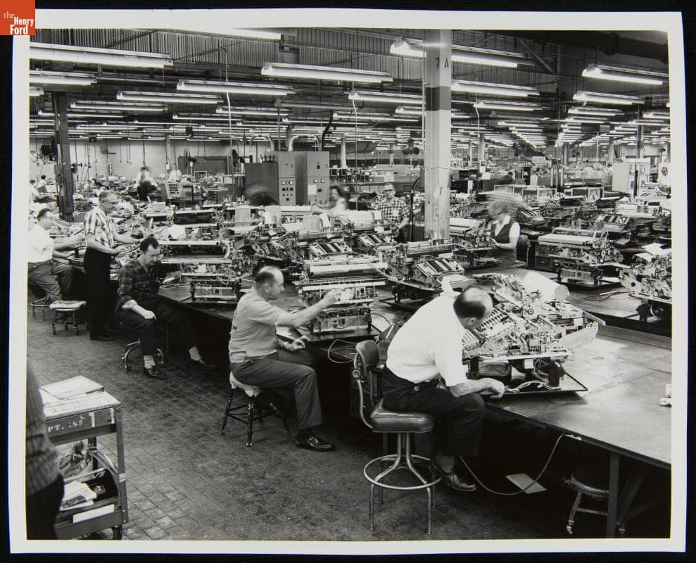 Working with Burroughs Corporation Equipment on Factory Floor, December 1967