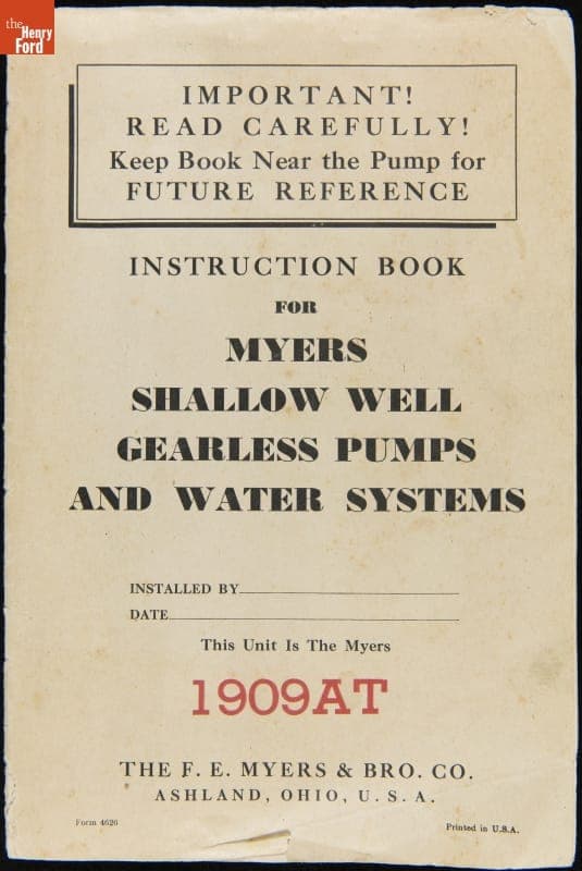 Instruction Book for Myers Shallow Well Gearless Pumps and Water Systems