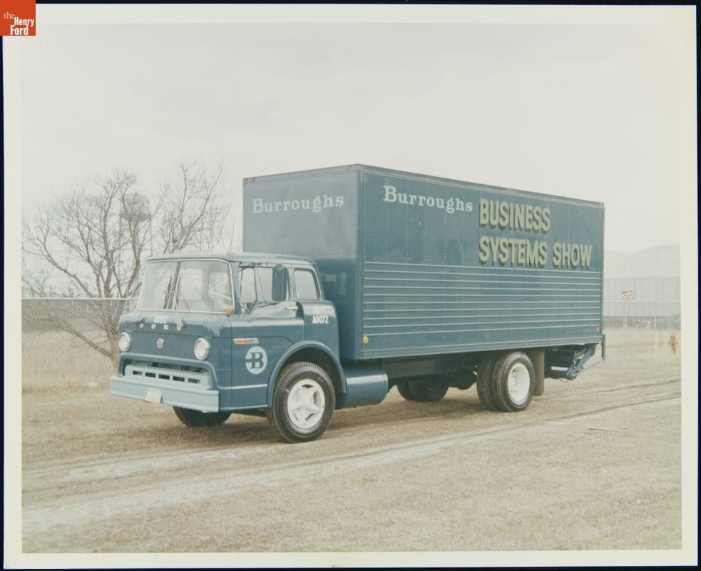 Burroughs Business Systems Show in a Ford Truck with Trailer, circa 1963