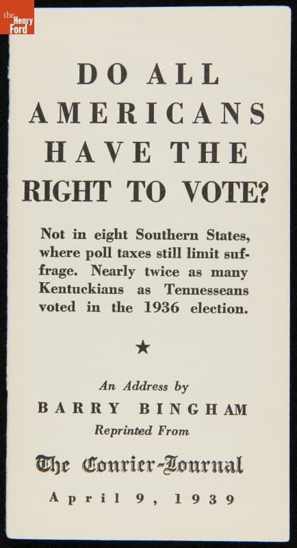 "Do All Americans Have the Right to Vote?," an Address by Barry Bingham, April 13, 1939