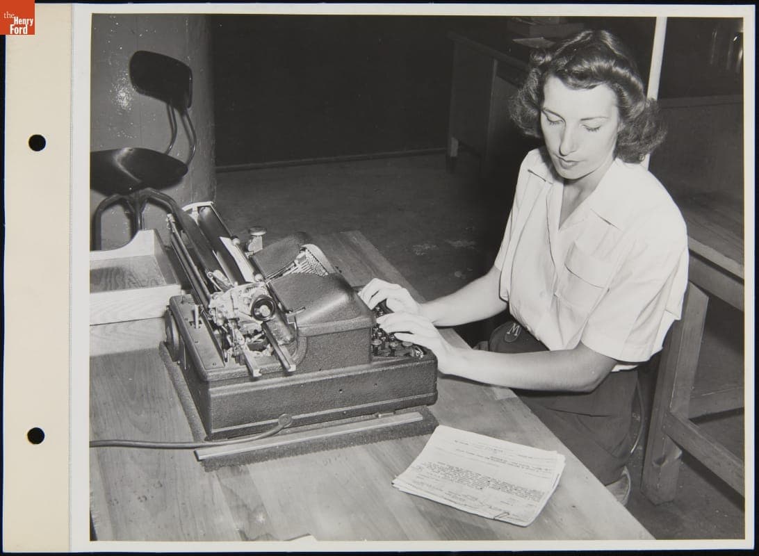 Miss McDonald Operating an Electric Typewriter at the Ford Highland Park Plant, September 1940