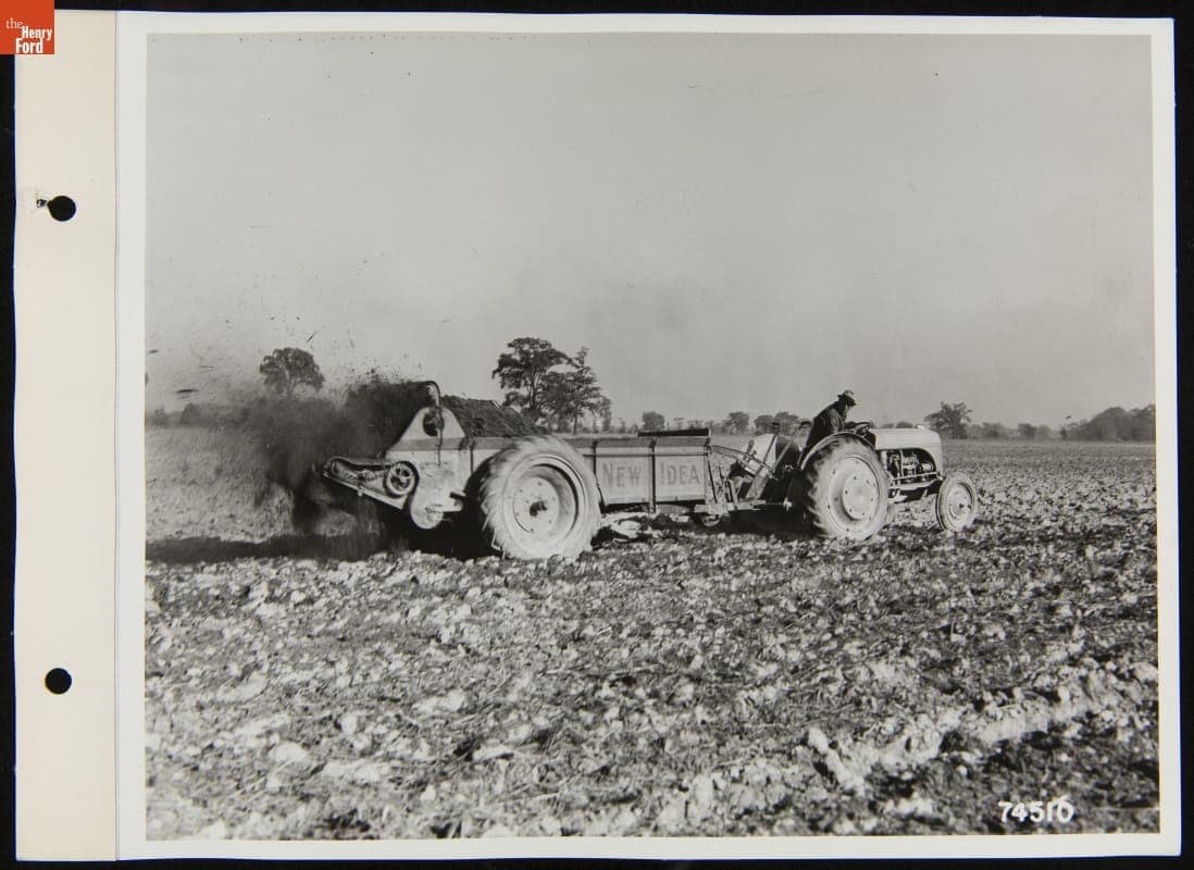 Ford-Ferguson 9N Tractor Spreading Manure with New Idea Spreader, October 11, 1940