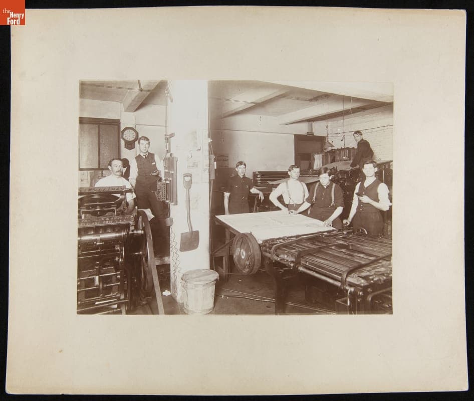 Men Examining Proofs in a Newspaper Printing Room, Cleveland, Ohio, circa 1880