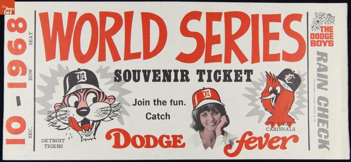 1968 World Series Bumper Sticker, Ad Supplement to the Detroit News, "Join the Fun, Catch Dodge Fever"