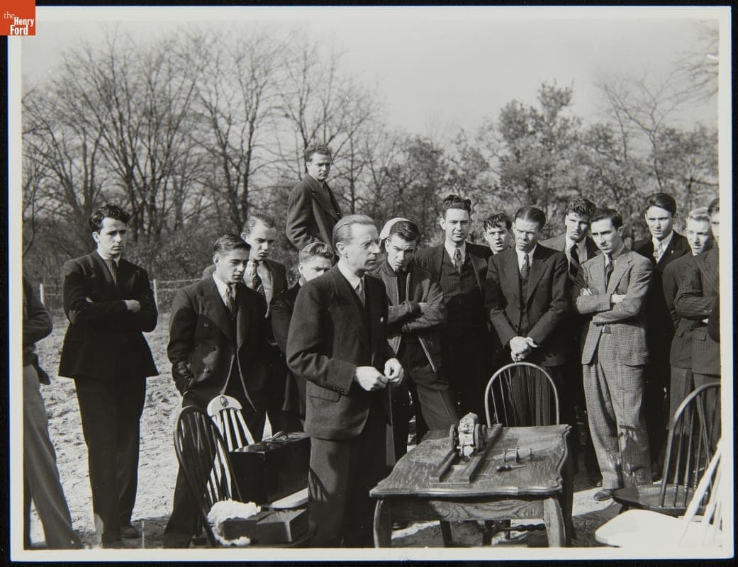 Harry Ferguson and Students with a Model Tractor, October 1938