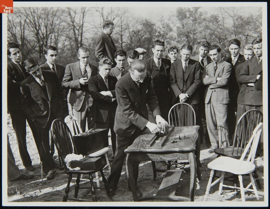 Harry Ferguson and Students with a Model Tractor, October 1938