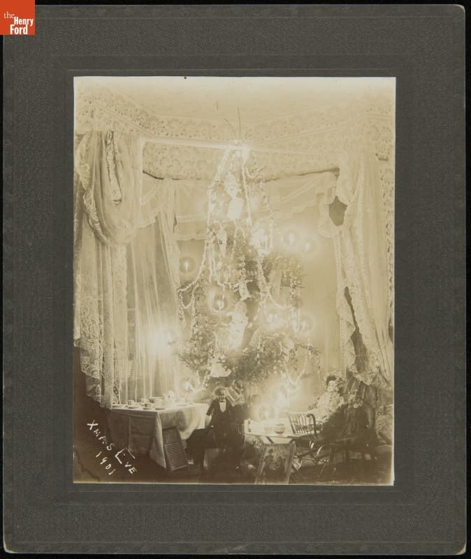 Doll's "Tea Party" Arranged in Front of a Christmas Tree, Christmas Eve, 1901