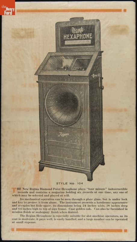 Advertising Brochure for Regina Hexaphone Style No. 104, "A Musical Money Maker," circa 1912