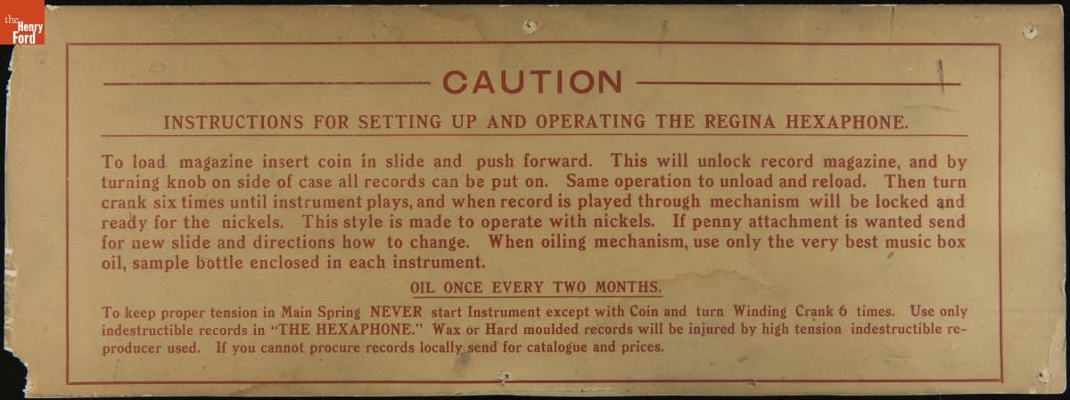 Instructions for Setting Up and Operating the Regina Hexaphone, circa 1912