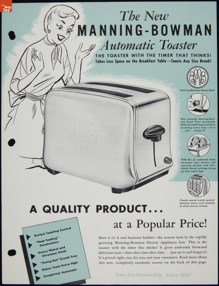 Flier for "The New Manning-Bowman Automatic Toaster," 1954