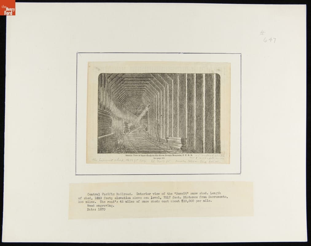 Interior View of Snow Sheds in the Sierra Nevada Mountains, 1870