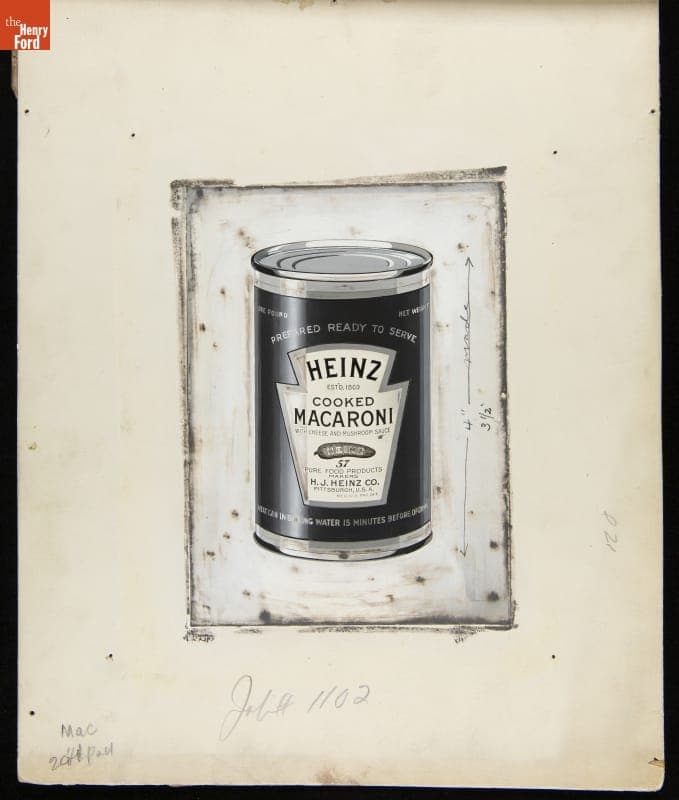 Drawing of Heinz Cooked Macaroni Can, circa 1920