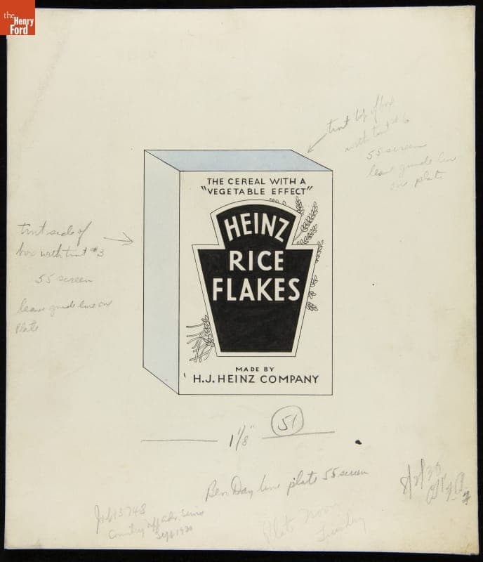 Drawing of Heinz Rice Flakes Cereal Box, August 2, 1930