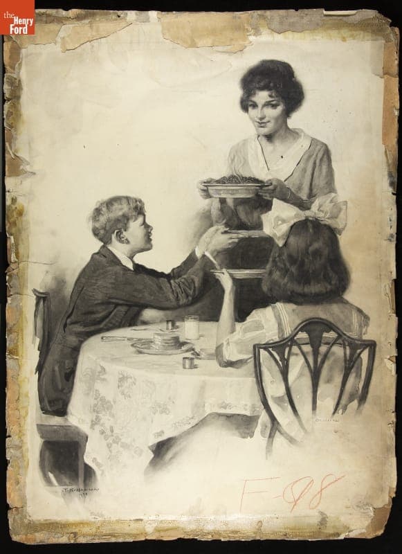 T. K. Hanna Painting of a Mother Serving Her Children Heinz Baked Beans, 1920