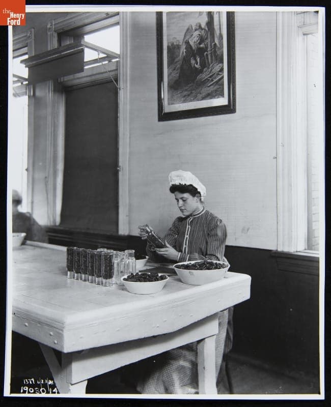 Employee Filling Bottles with Pickles, H. J. Heinz Company Main Plant, Pittsburgh, Pennsylvania, June 23, 1908