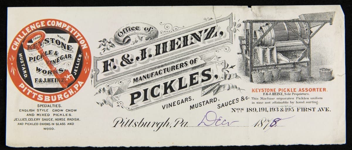 Office of F. & J. Heinz Letterhead, Pittsburgh, Pennsylvania, December 1878