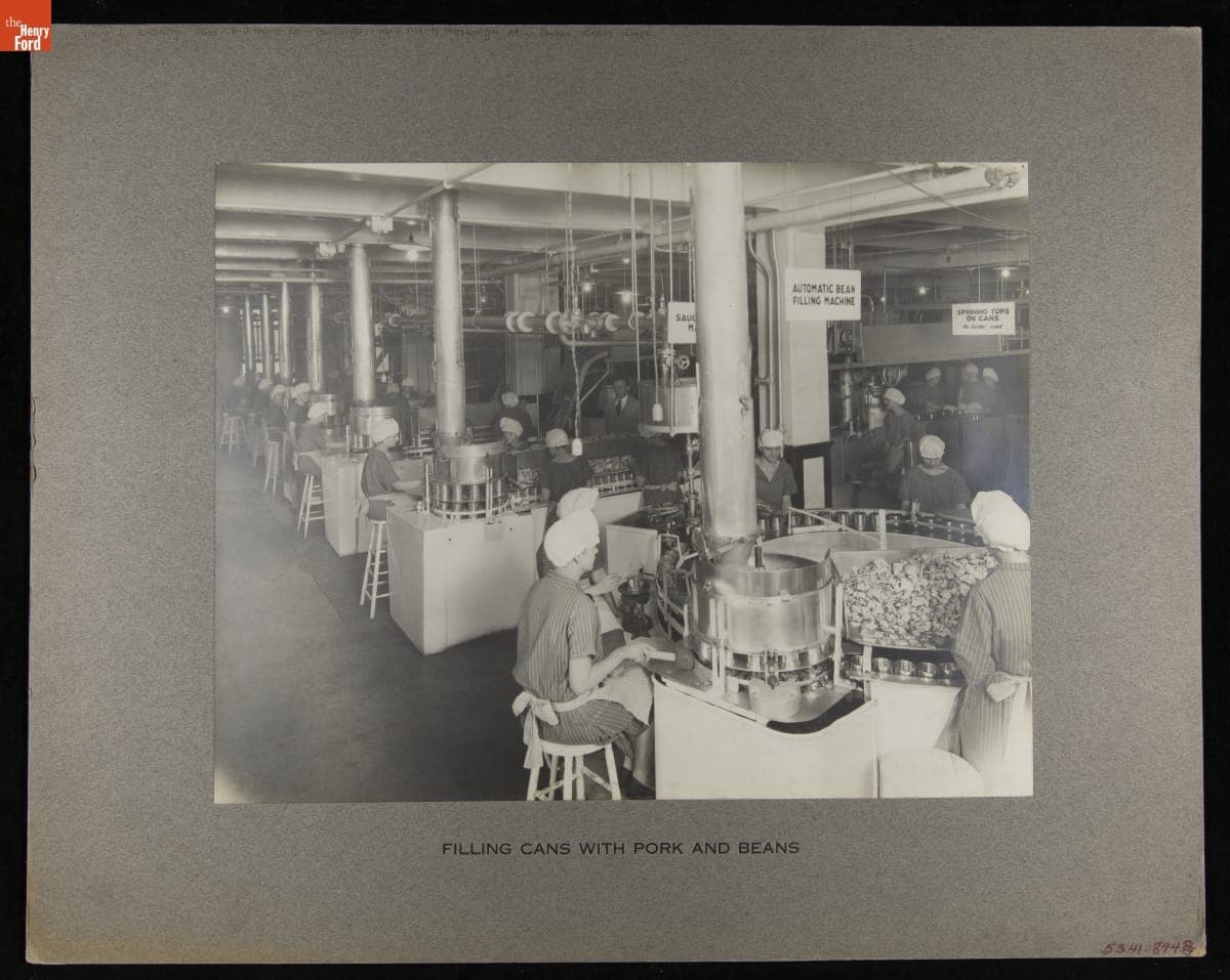 Employees Filling Cans with Pork and Beans at Heinz Main Plant in Pittsburgh, Pennsylvania, circa 1920
