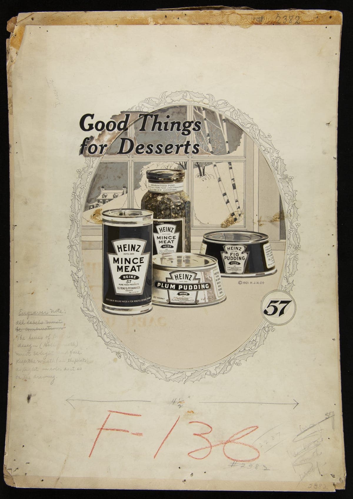 Heinz Advertising Layout, "Good Things for Desserts," 1921