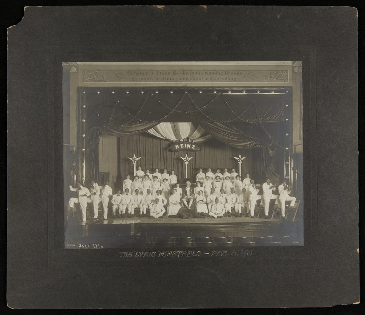"The Lyric Minstrels" at Heinz Company Auditorium, Main Plant, Pittsburgh, Pennsylvania, February 3, 1910