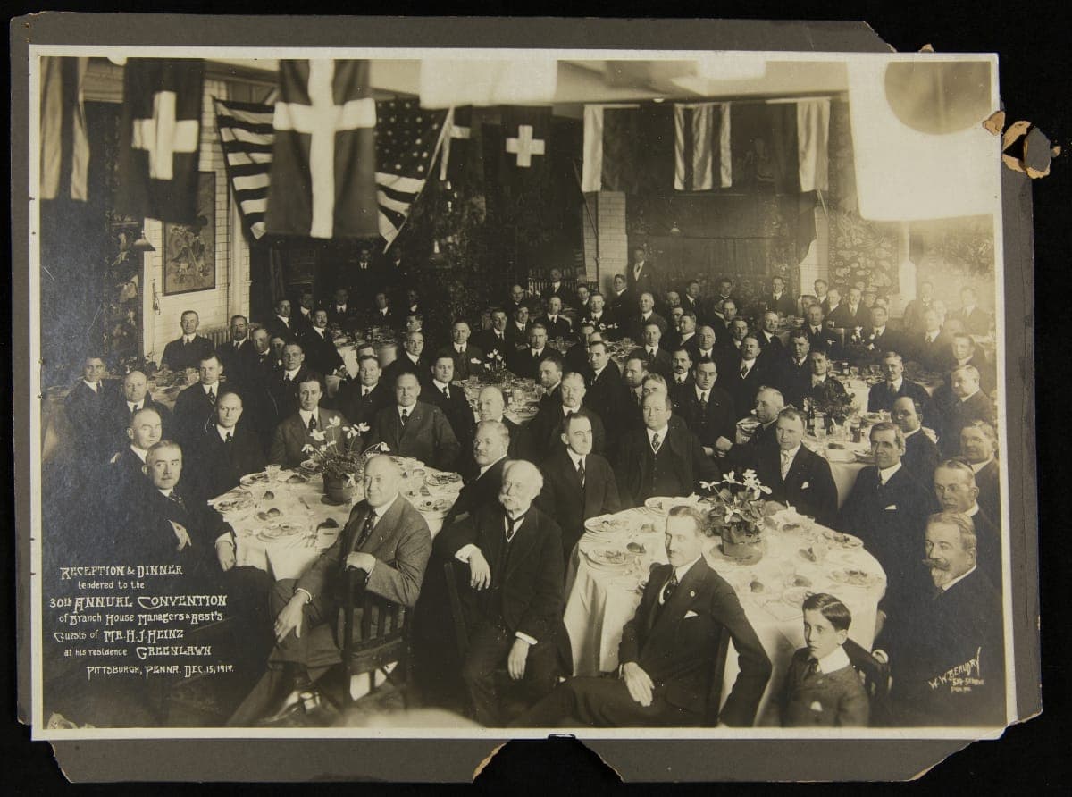 H. J. Heinz Hosting a Banquet for Branch House Managers and Assistants at His Home, Greenlawn, December 15, 1917