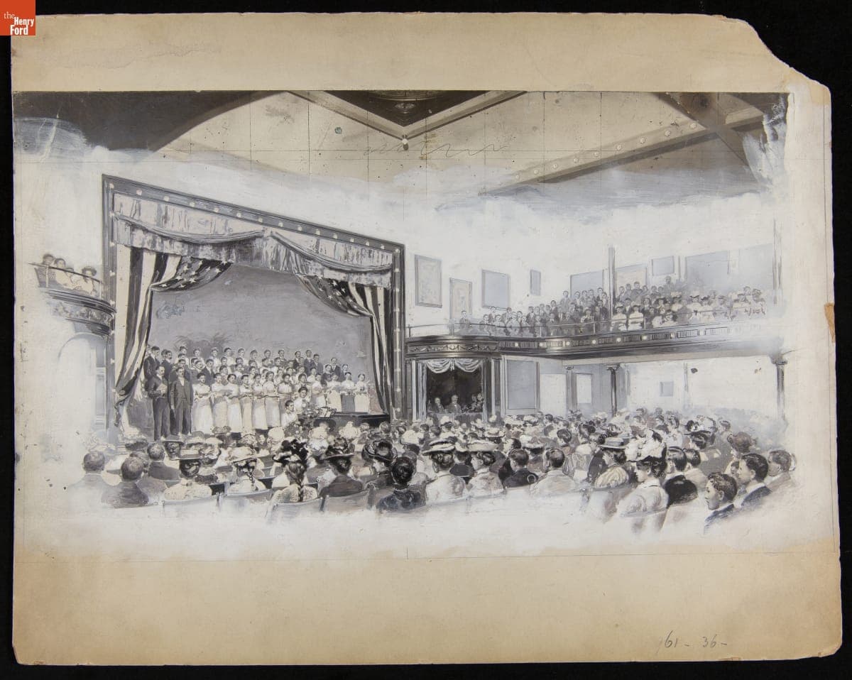 Illustration of Performance at the Heinz Employee Auditorium in Pittsburgh, Pennsylvania, circa 1912