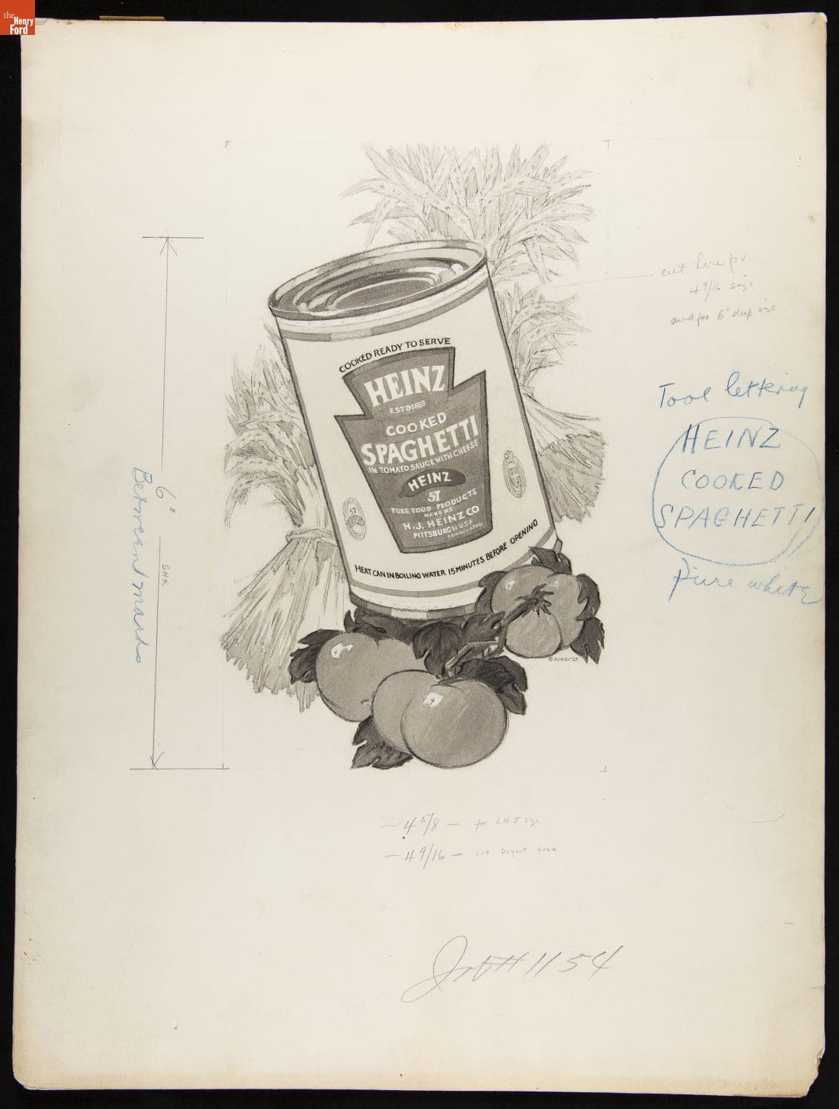 Advertising Layout Drawing for Heinz Cooked Spaghetti, circa 1925