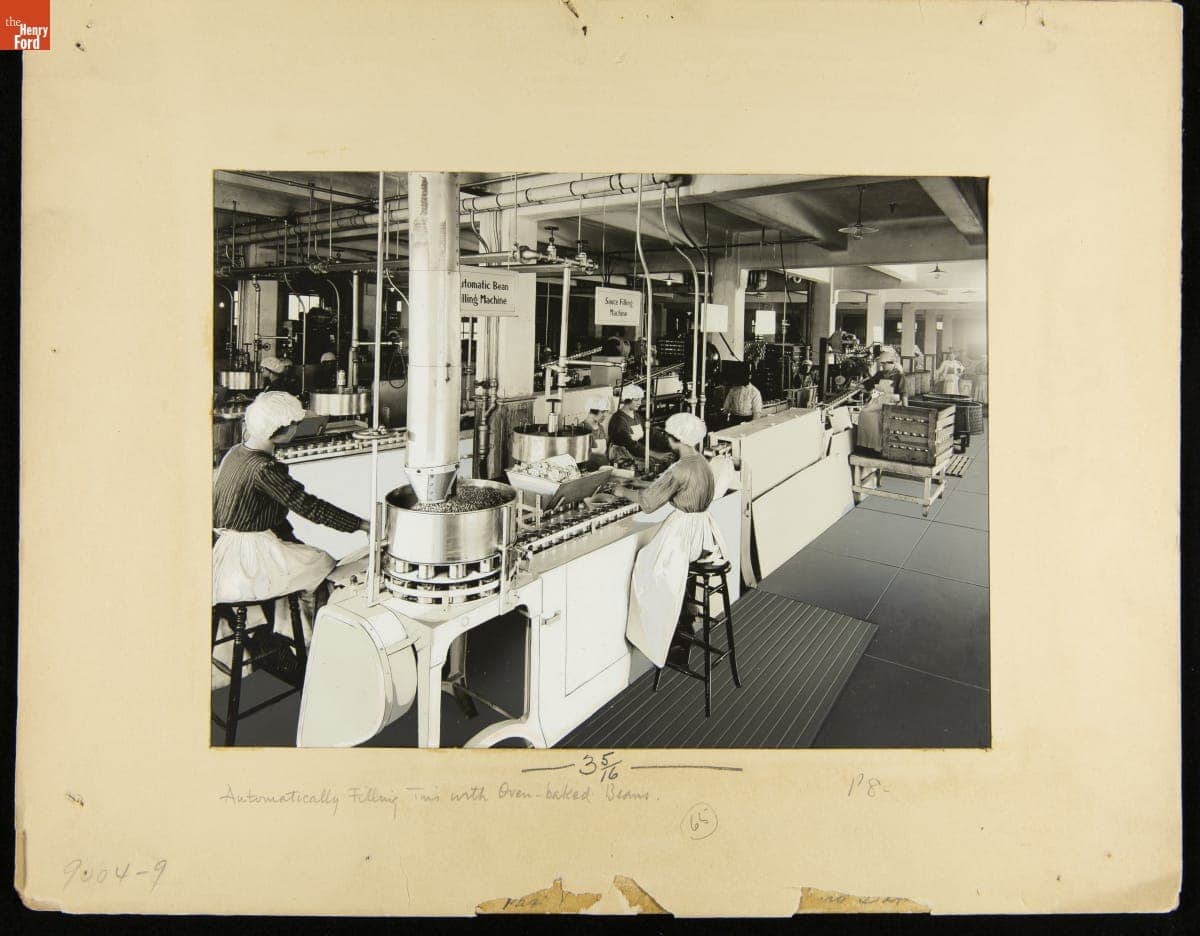 Advertising Layout Photograph of Employees Filling Tins with Heinz Oven-Baked Beans, November 14, 1921