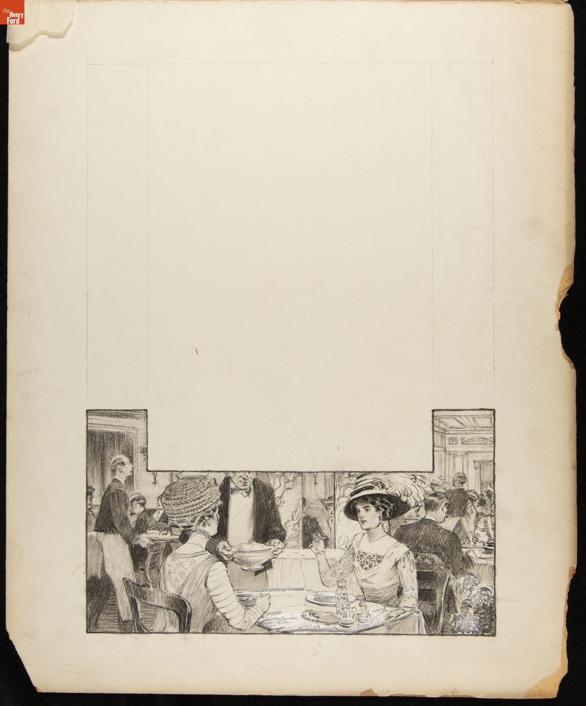 Advertising Layout Drawing of Women Dining in a Restaurant, September 20, 1909