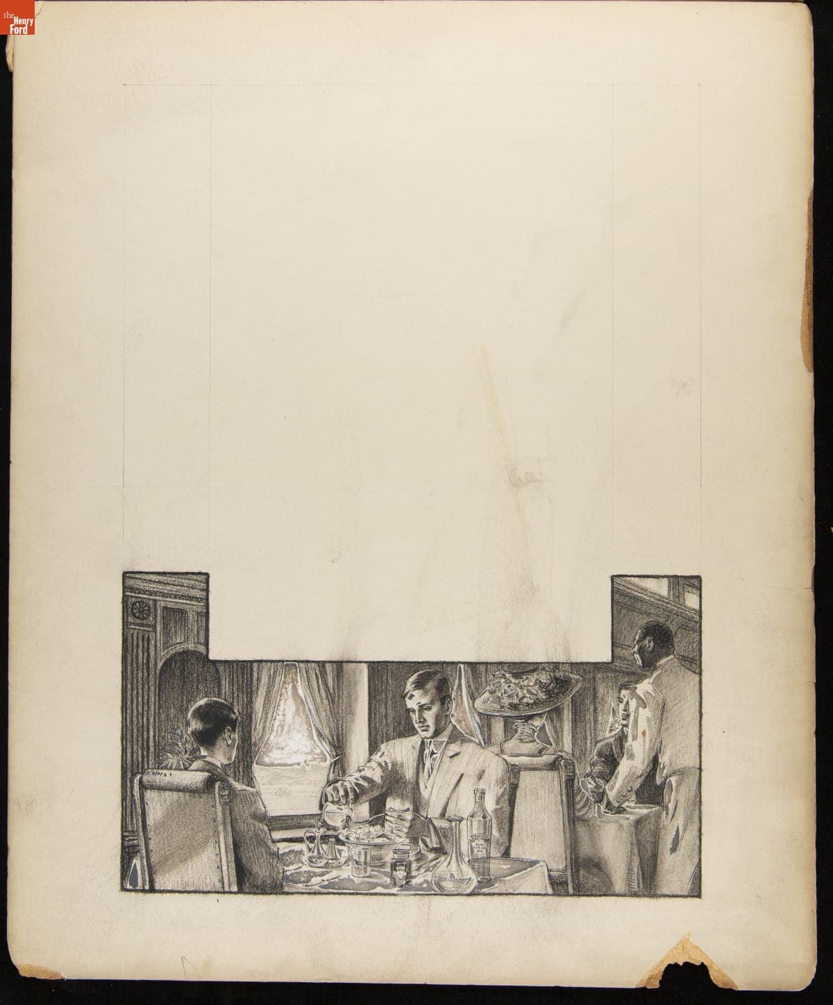 Advertising Layout Drawing of a Man and Boy Dining in a Restaurant with Heinz Products, October 6, 1909