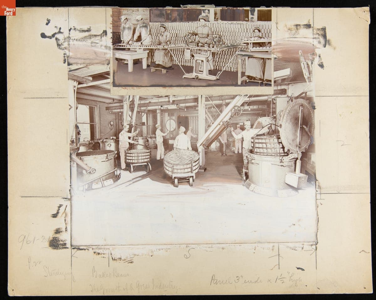 Advertising Layout Photograph Showing Employees Sterilizing Cans for Heinz Baked Beans, circa 1910