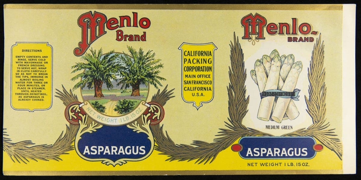 Can Label, "Menlo Brand Asparagus," circa 1916