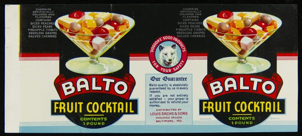 Can Label, "Balto Brand Fruit Cocktail," 1935