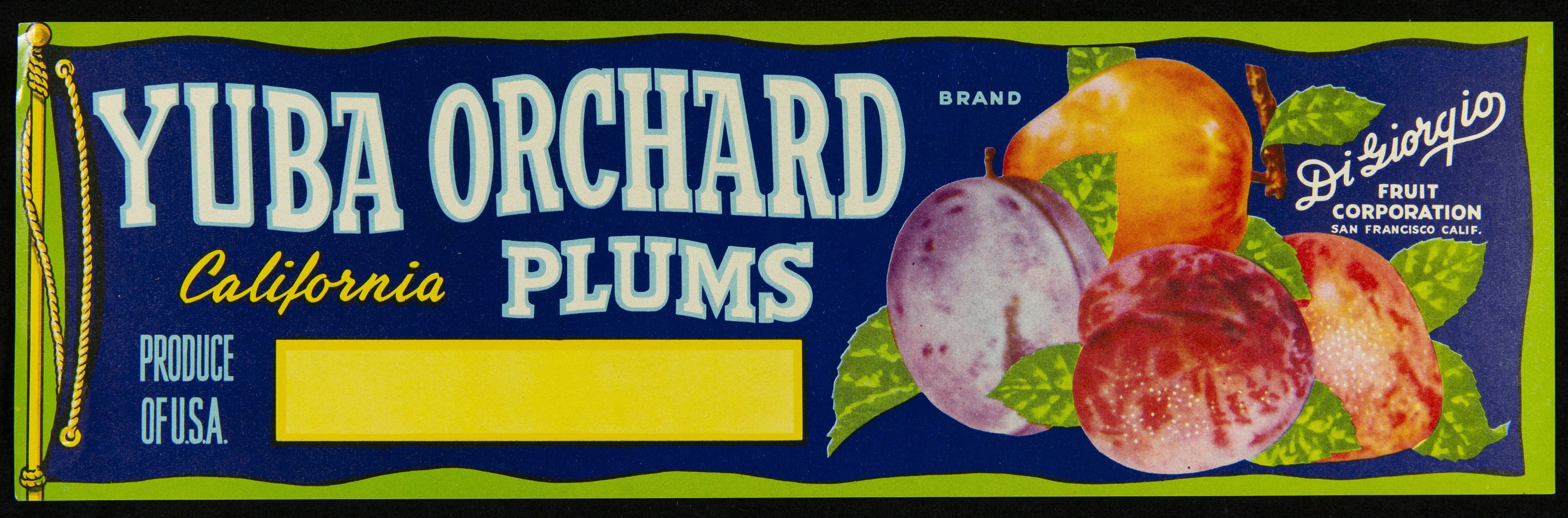 Crate Label, "Yuba Orchard Brand Plums," 1920-1970