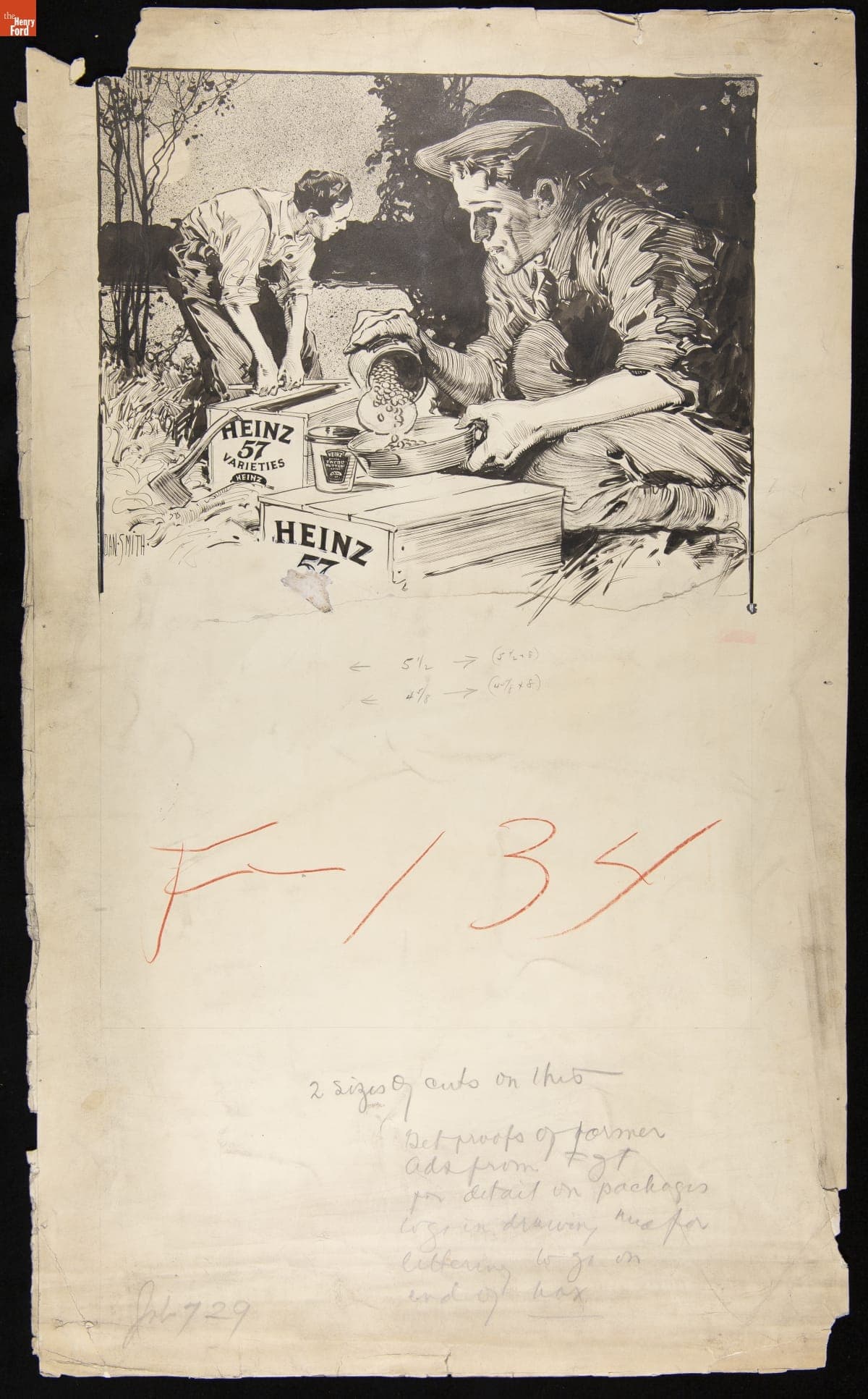 Advertising Layout Illustration of Campers Preparing to Eat Heinz Products, circa 1925