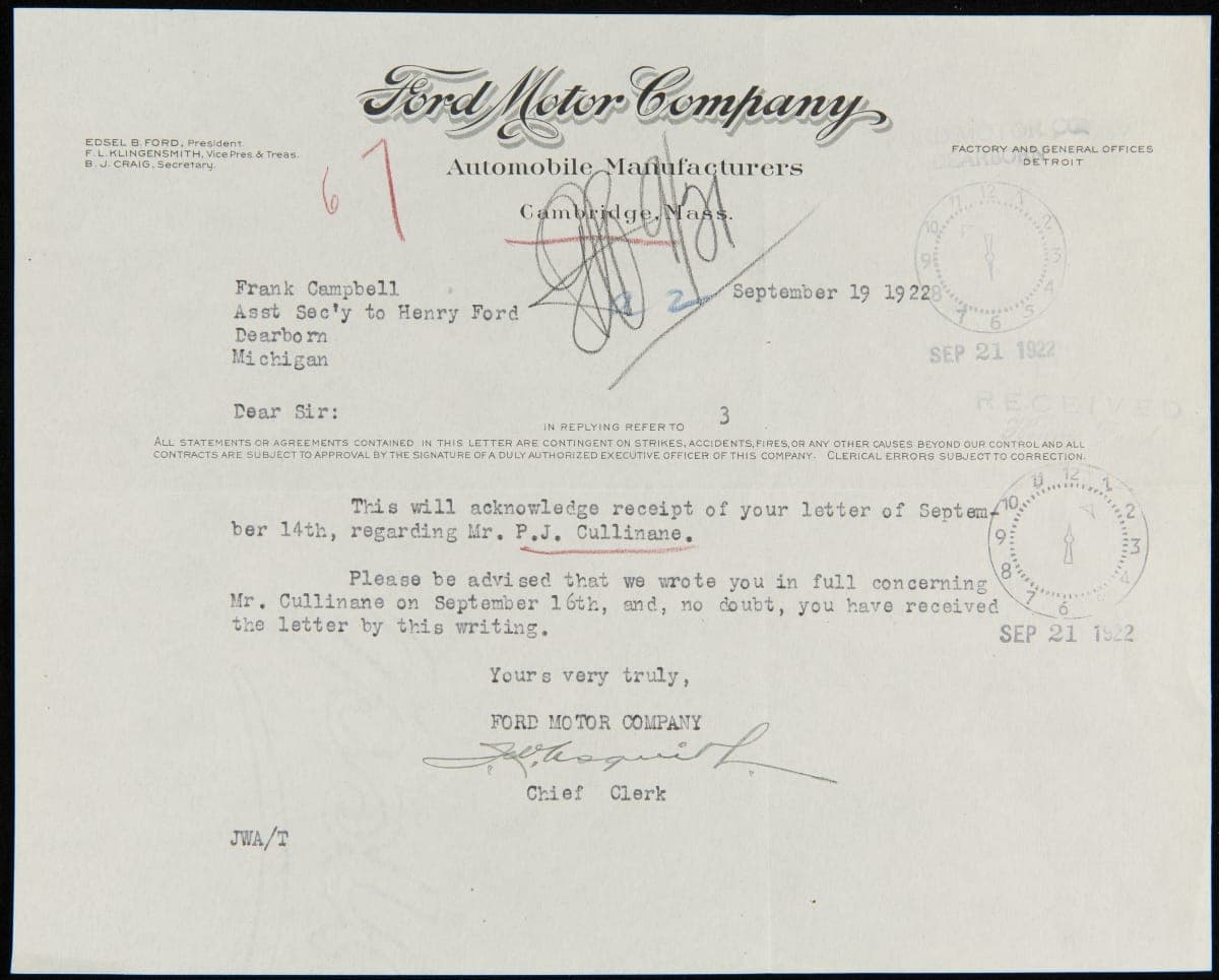 Memorandum to Frank Campsall regarding P.J. Culhane and His Monkey Bar Diorama, September 19, 1922