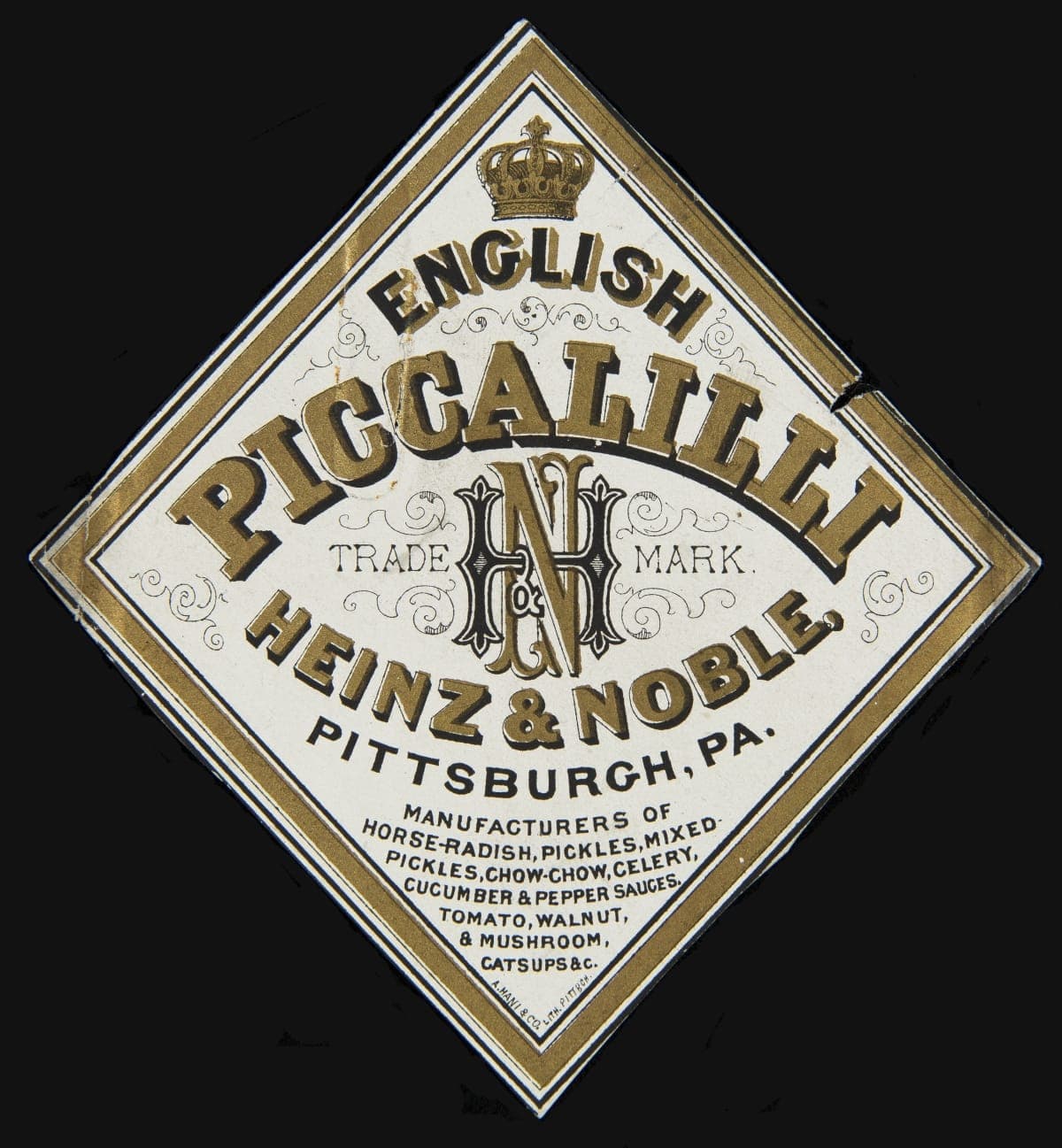 Label, "Heinz & Noble Brand English Piccalilli," circa 1872