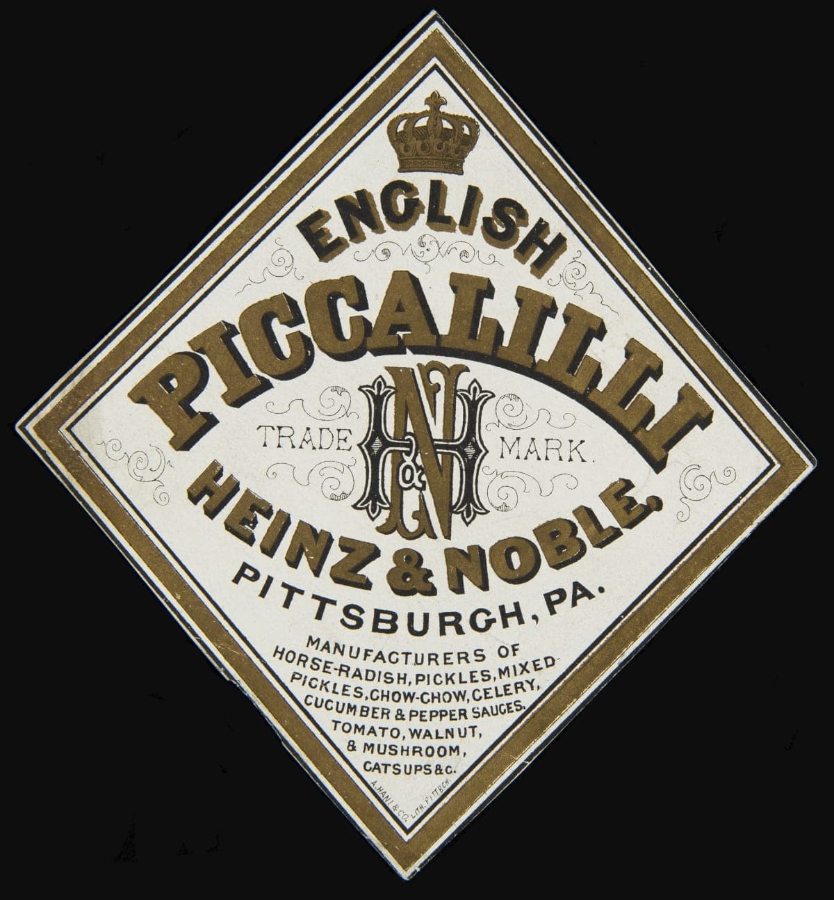 Label, "Heinz & Noble Brand English Piccalilli," circa 1872