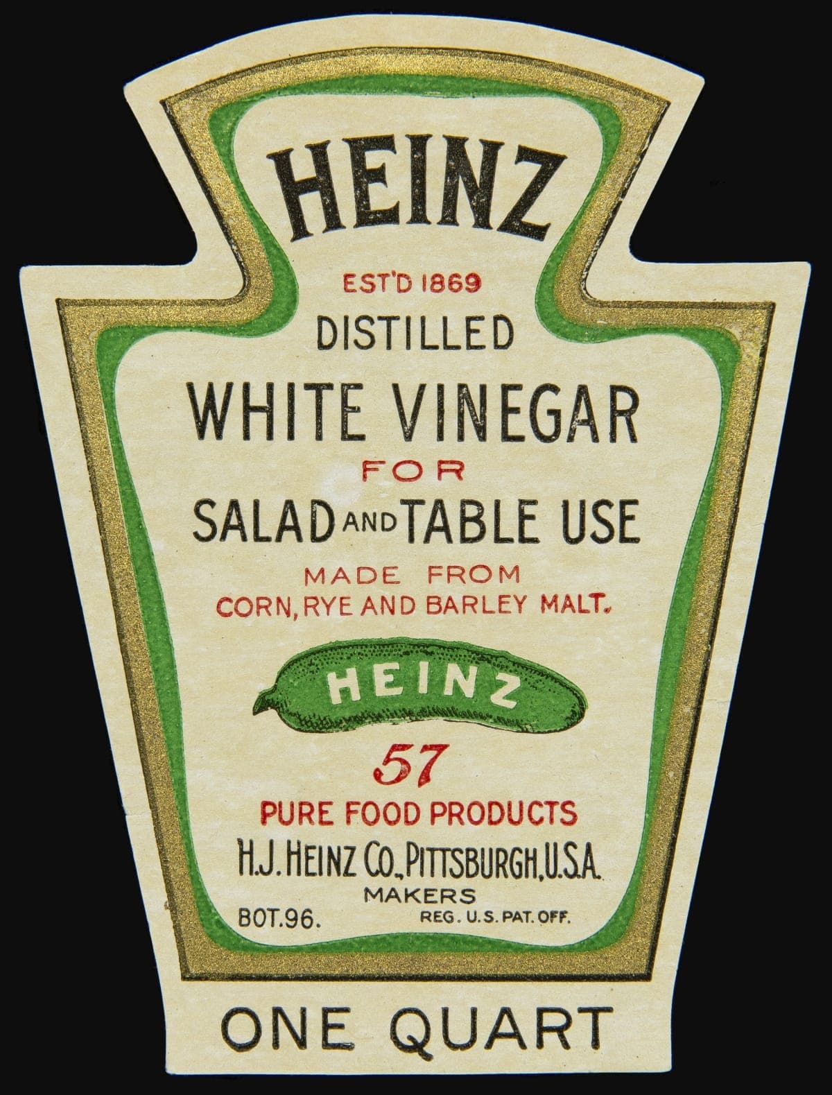 Label, "H. J. Heinz Brand Distilled White Vinegar," 1888-1940