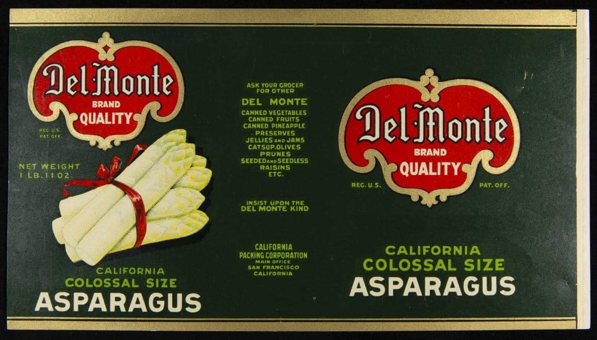 Can Label, "Del Monte Brand Asparagus," circa 1920
