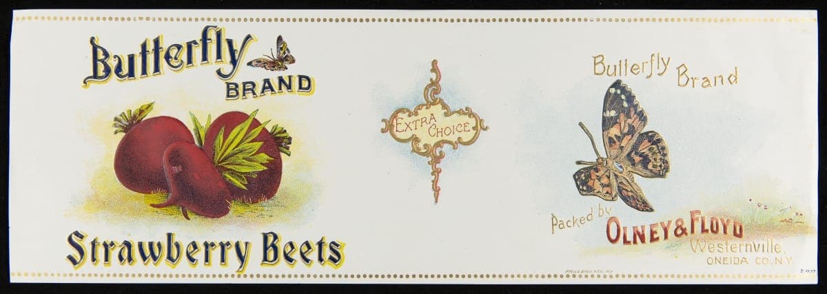 Can Label, "Butterfly Brand Strawberry Beets," circa 1900