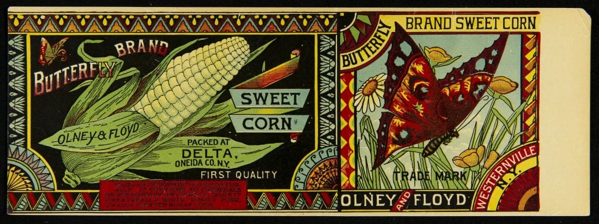 Can Label, "Butterfly Brand Sweet Corn," 1880-1900