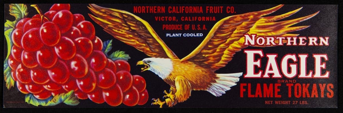 Crate Label, "Northern Eagle Brand Flame Tokay Grapes," circa 1950