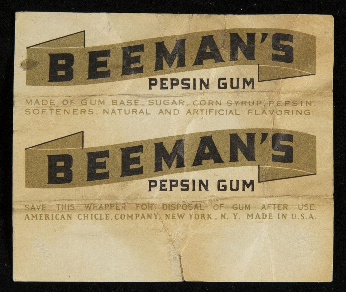 Wrapper, "Beeman's Pepsin Brand Chewing Gum," circa 1945