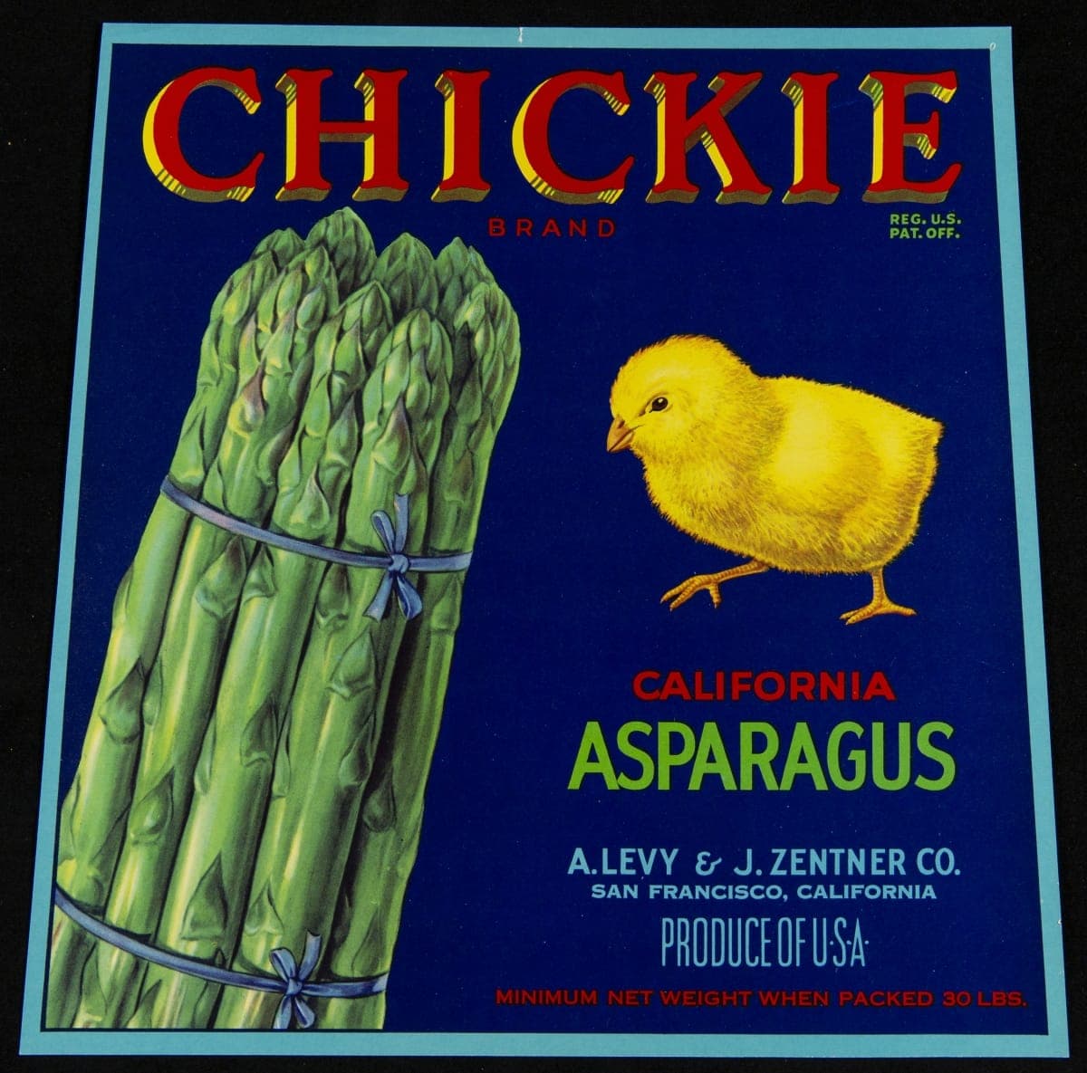 Crate Label, "Chickie Brand California Asparagus," 1930-1950